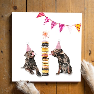 Verjaardagskaarten labradorhond. Chocoladelabs. Fijne verjaardag. Grappige hondenwenskaarten.