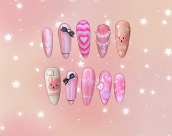 Bunny, Koala, Heart Handmade Press On Nails Kpop