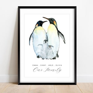 Personalised Family Print, Print Familie, Custom Print, Penguin Family Gift, Family Wall Art, Housewarming, New Home Gift, Family Penguins image 2