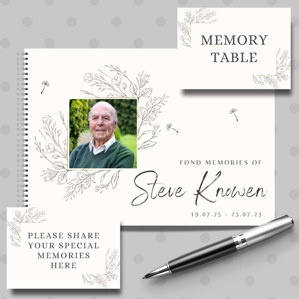 Personalised Funeral Guest Book with Memory Table Signs, In loving memory, book remembrance, book of condolence, memorial photo keepsake set