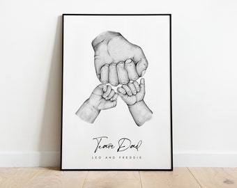Printable Fathers Day Gift, Digital, Personalised Hands, Handprints, Personalised Print Family, Gift for Fathers Day, Gift Men, Boyfriend