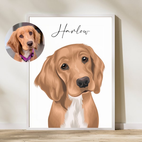 Personalized Pet Portrait, Custom Dog Portrait, Dog Memorial, Dog Cartoon, Digital Portrait, Pet Photo Gift, Personalised Dog Portrait