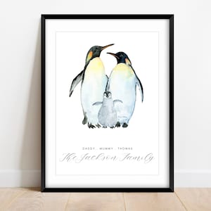 Personalised Family Print, Print Familie, Custom Print, Penguin Family Gift, Family Wall Art, Housewarming, New Home Gift, Family Penguins image 1
