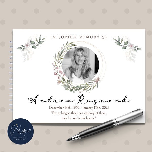Personalised Funeral Guestbook, Celebration of Life, Personalised In Loving Memory, Guest Book of Condolence, CAN INCLUDE Memory Table Signs
