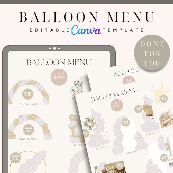 UPDATED Balloon Menu, Balloon Mockup Template, Balloon Price List, Balloon Decor, Balloon Artist, Event Decor, Balloon Business Menu, Canva