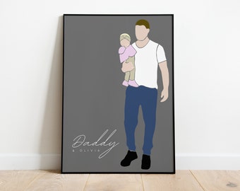 Fathers Day Gift, Daddy and Baby Gift, Daddy's Girl, Dad and Daughter, Father and Daughter, Faceless Portrait, Portrait Print, New Dad