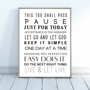 Recovery Slogans, Recovery Quotes, Sober Print, Alcoholics Anonymous, Addiction Recovery Gift, Sober Birthday, 12 Step Program