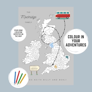 Personalisierte Wohnwagen Geschenk, Farbe in Karte, Reise Abenteuer Karte, Coloring In, Travel Print, Caravan, Camping, Wohnmobil, Campervan