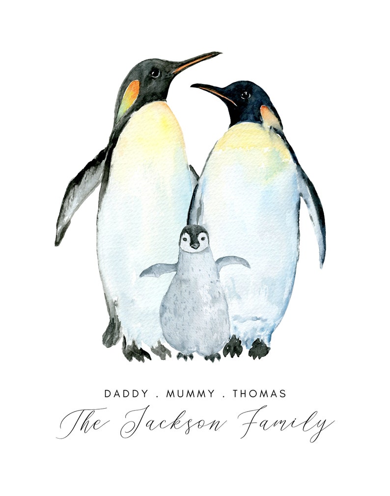 Personalised Family Print, Print Familie, Custom Print, Penguin Family Gift, Family Wall Art, Housewarming, New Home Gift, Family Penguins image 7