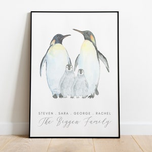 Personalised Family Print, Print Familie, Custom Print, Penguin Family Gift, Family Wall Art, Housewarming, New Home Gift, Family Penguins image 4