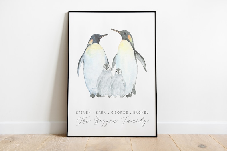 Personalised Family Print, Print Familie, Custom Print, Penguin Family Gift, Family Wall Art, Housewarming, New Home Gift, Family Penguins image 4