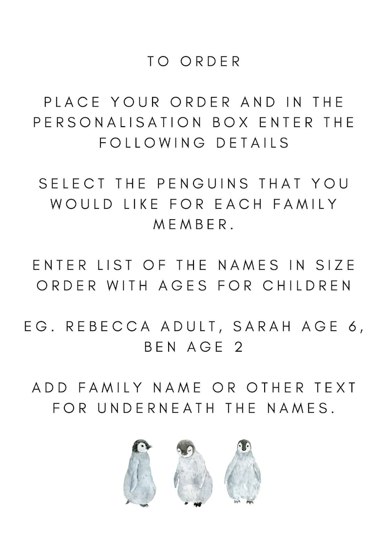 Personalised Family Print, Print Familie, Custom Print, Penguin Family Gift, Family Wall Art, Housewarming, New Home Gift, Family Penguins image 10