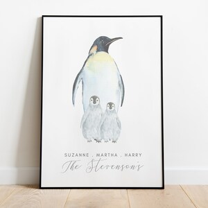 Personalised Family Print, Print Familie, Custom Print, Penguin Family Gift, Family Wall Art, Housewarming, New Home Gift, Family Penguins image 6