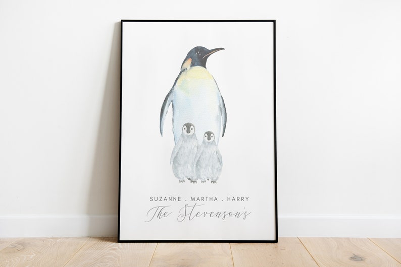 Personalised Family Print, Print Familie, Custom Print, Penguin Family Gift, Family Wall Art, Housewarming, New Home Gift, Family Penguins image 6