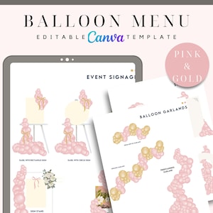 PINK GOLD Ballon-Menü, Ballon-Mockup-Vorlage, Ballon-Preisliste, Ballon-Dekor, Ballonkünstler, Event-Dekor, Ballon-Business-Menü-Canva