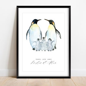Personalised Family Print, Print Familie, Custom Print, Penguin Family Gift, Family Wall Art, Housewarming, New Home Gift, Family Penguins image 3