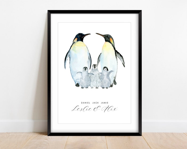 Personalised Family Print, Print Familie, Custom Print, Penguin Family Gift, Family Wall Art, Housewarming, New Home Gift, Family Penguins image 3