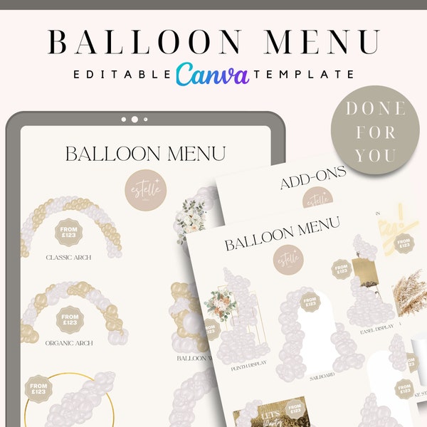 Balloon Menu, Balloon Mockup Template, Balloon Price List, Balloon Decor, Balloon Artist, Event Decor, Balloon Business Menu, Luxe, Canva