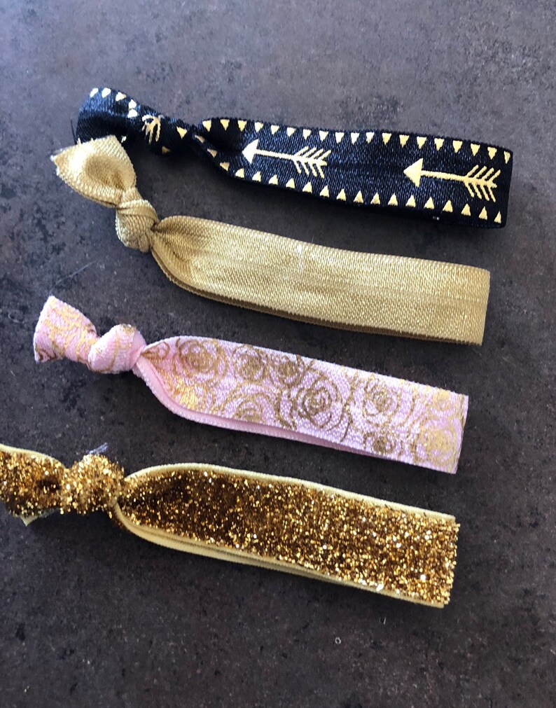 Black Gold Glitter Pink And Arrow Elastic Hair Ties Knotted Etsy