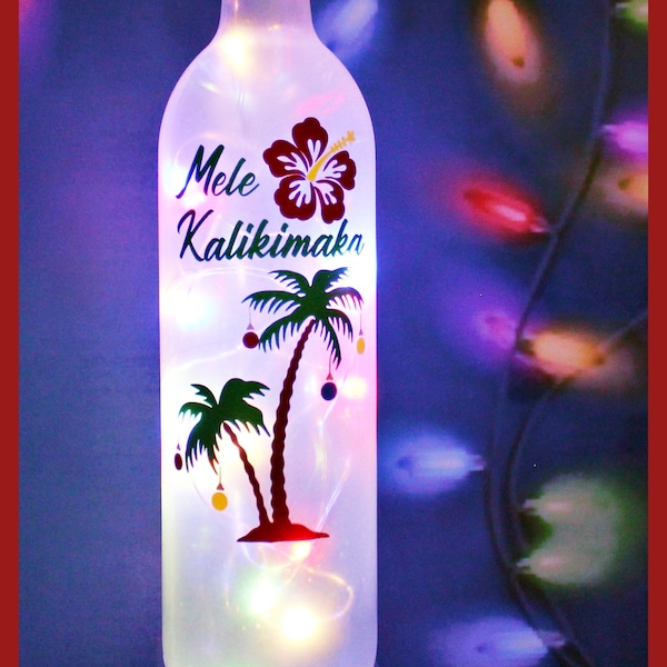 Mele Kalikimaka-Lighted Wine Bottles-Christmas Gift-Christmas Décor-Dinner Centerpiece-Hawaiian Christmas Gift