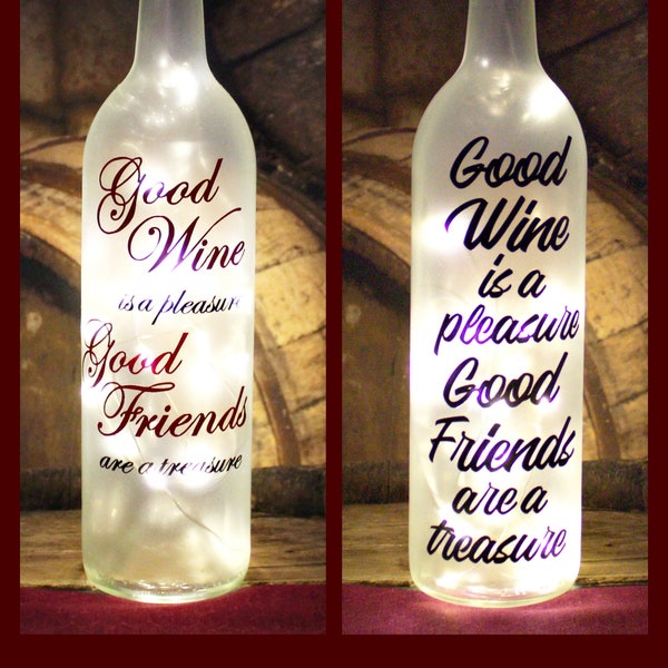 El buen vino es un placer Los buenos amigos son un tesoro-Botellas de vino iluminadas con temática de vino-Regalo-Decoración del hogar