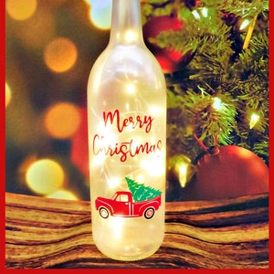 Merry Christmas-Christmas Truck-Lighted Wine Bottles-Christmas Gift-Christmas Décor-Christmas Dinner Centerpiece
