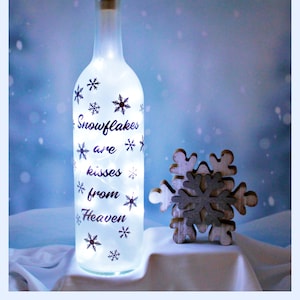 Snowflakes are Kisses from Heaven-Lighted Wine Bottles-Christmas Gift-Christmas Décor-Dinner Centerpiece