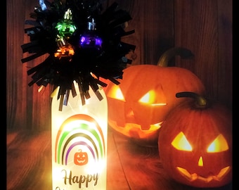 Happy Halloween-Rainbow-Halloween-Lighted Wine Bottle-Gift-Home Décor-Halloween Gift-Halloween Décor