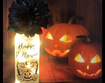 Happy Halloween-Scary Jack-O-Lanterns-Halloween-Lighted Wine Bottle-Gift-Home Décor-Halloween Gift-Halloween Decor