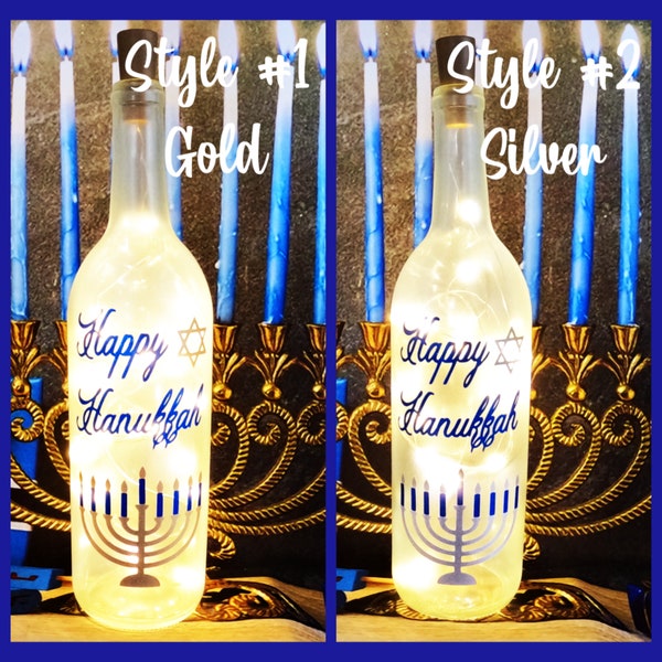 Happy Hanukkah-Hanukkah-Lighted Wine Bottle-Gift-Home Décor-Hanukkah Gift-Happy Hanukkah-Festival of Lights-Hanukkah Décor