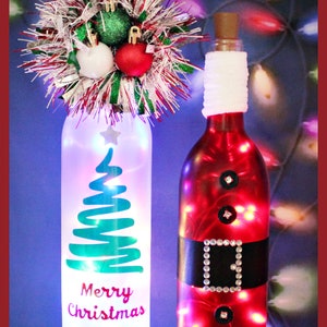 Santa-Christmas-Lighted Wine Bottles-Gift-Home Decor Both (Ships Free)