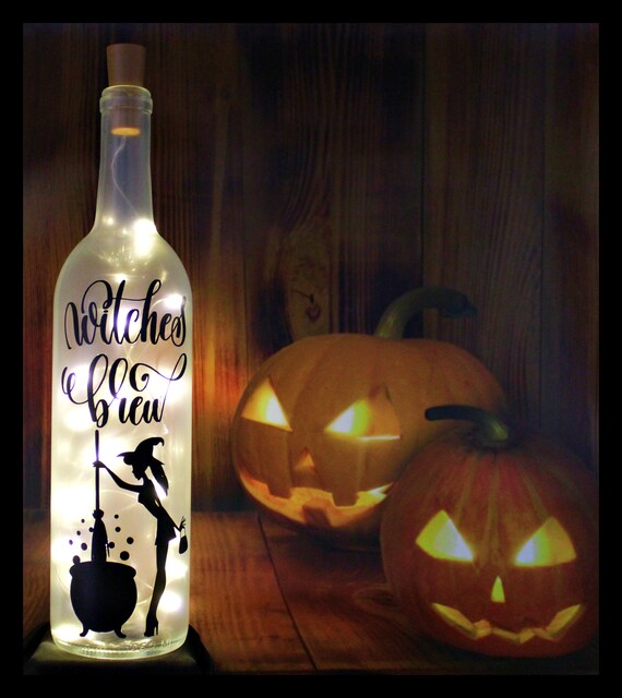 Witches Brewhalloweenlighted Wine Bottlegifthome Décor Etsy
