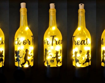 Trick or Treaters-Lighted Wine Bottle-Gift-Home Décor-Halloween Gift-Halloween Décor-Halloween Centerpiece