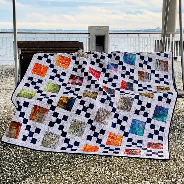 Weekender Quilt Pattern - PDF Download |Pre-Cut Friendly, Fat Eighths, Fat Quarters | Lap, Large Throw, and Queen Sizes