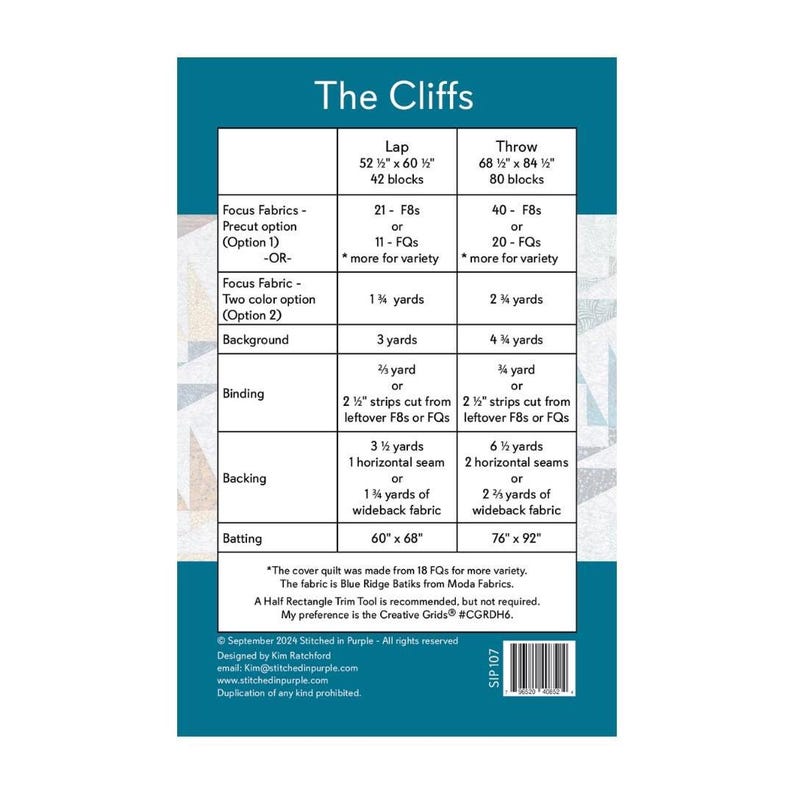 The Cliffs Quilt Pattern - PDF DOWNLOAD |fat Eighths and Fat Quarter ...