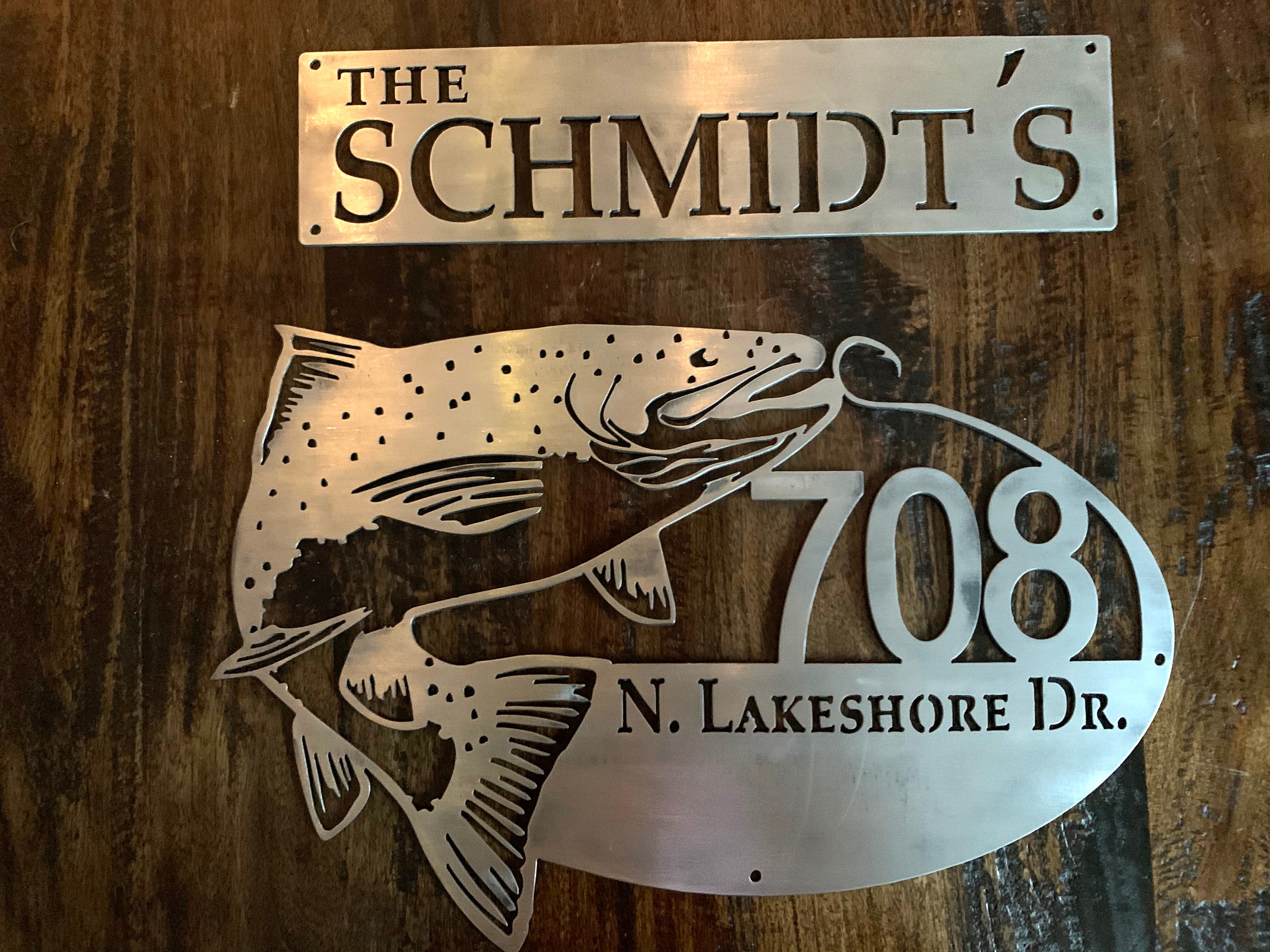 Trout house number sign, Lake sign, cabin sign, mountain, metal, rustic