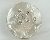 Vintage Lipstick Holder Mirror Compact 50s Mother of Pearl Rhinestone Flowers 1950s Vanity Glamorous Beautiful Pretty Vintage Makeup Bridal