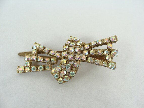 Vintage Rhinestone Hair Clip 50s Aurora Borealis … - image 8