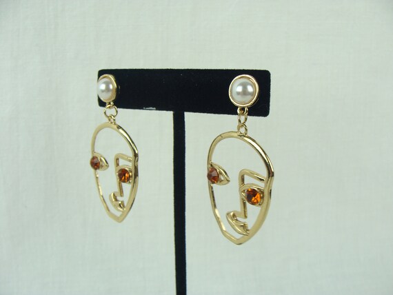 Vintage Face Earrings 90s Picasso Style Drop Earr… - image 4