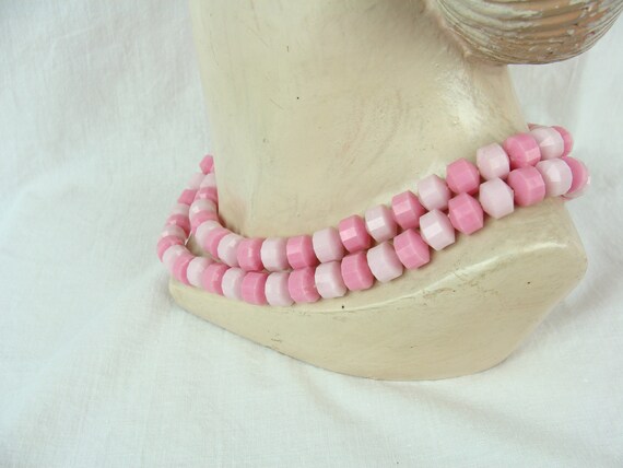 Vintage Beaded Necklace 60s Pink Multi Strand Mod… - image 10