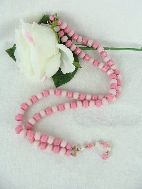 Vintage Beaded Necklace 60s Pink Multi Strand Mod… - image 3