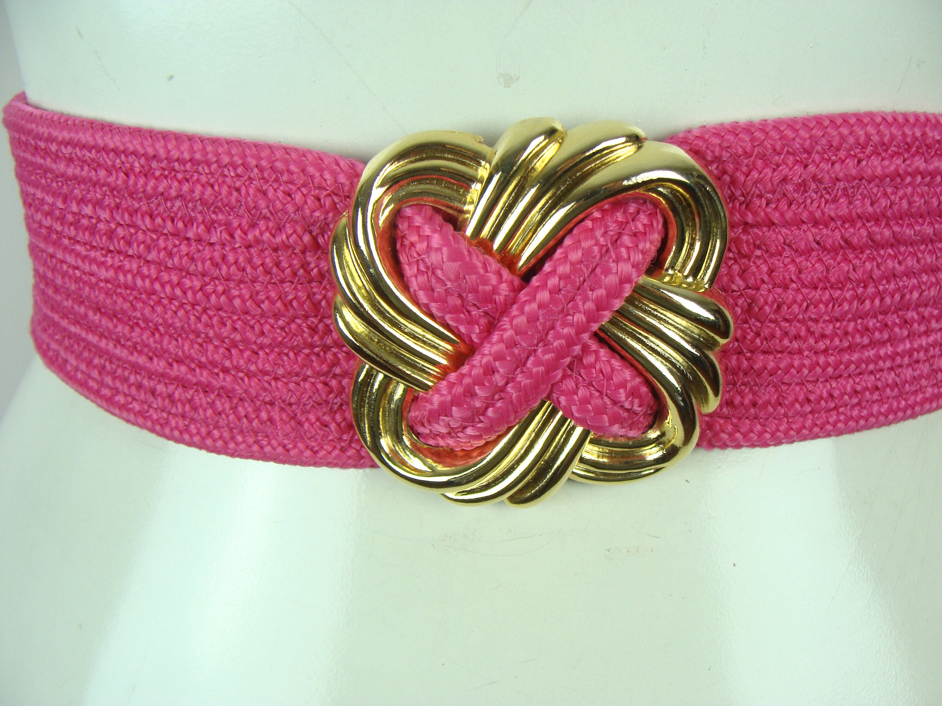 Vintage Pink Belt 80s Gold Tone Velcro 