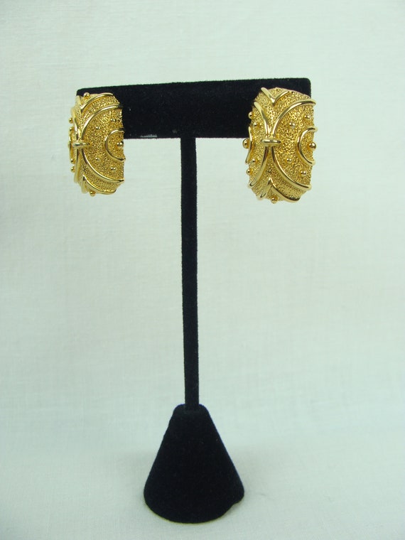 Vintage Earrings 80s Textured Gold Tone Byzantine… - image 5