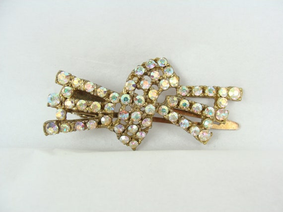 Vintage Rhinestone Hair Clip 50s Aurora Borealis … - image 4