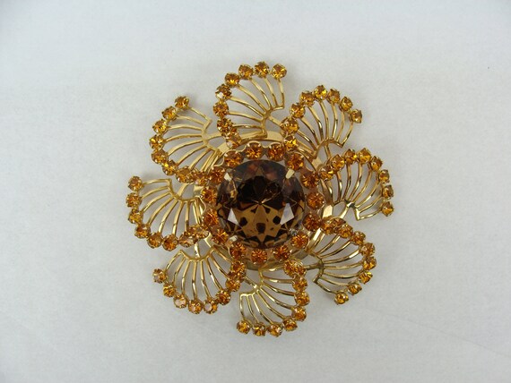 Vintage Rhinestone Brooch Oversized Flower 60s Sw… - image 7