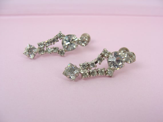 Vintage Rhinestone Drop Earrings 50s Faux Diamond… - image 1