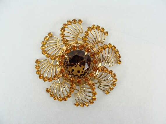 Vintage Rhinestone Brooch Oversized Flower 60s Sw… - image 3