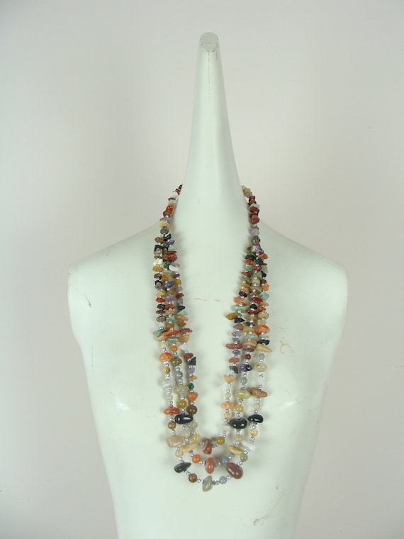 Vintage Beaded Necklace 70s Chunky Necklace Stone 