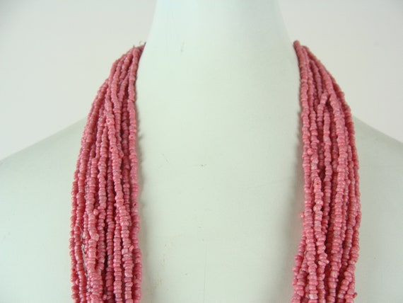 Vintage Beaded Necklace 70s Pink Seed Bead Pendan… - image 2