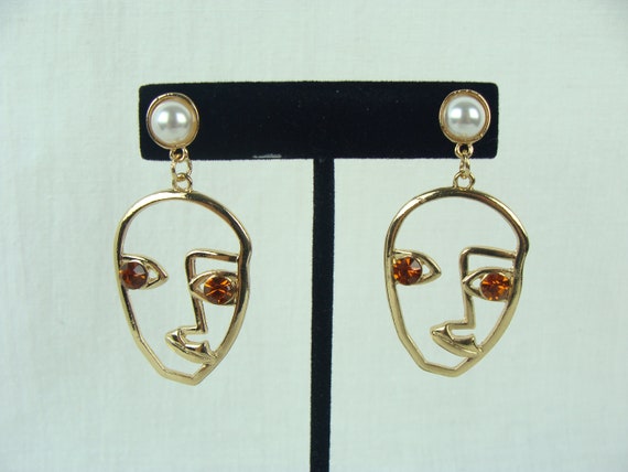 Vintage Face Earrings 90s Picasso Style Drop Earr… - image 3